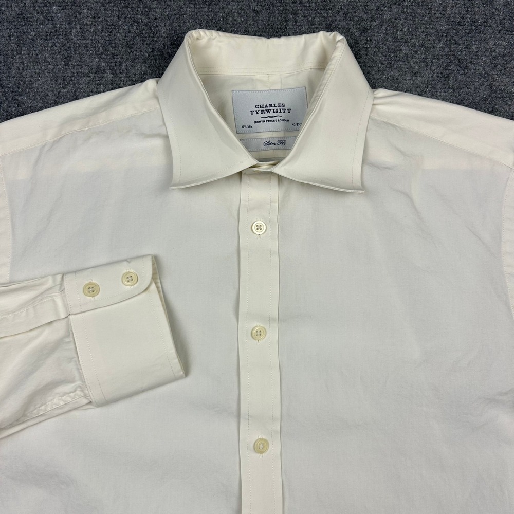 Charles Tyrwhitt Dress Shirt Mens 16.5/35 Cream Slim Fit Cotton Spread Collar